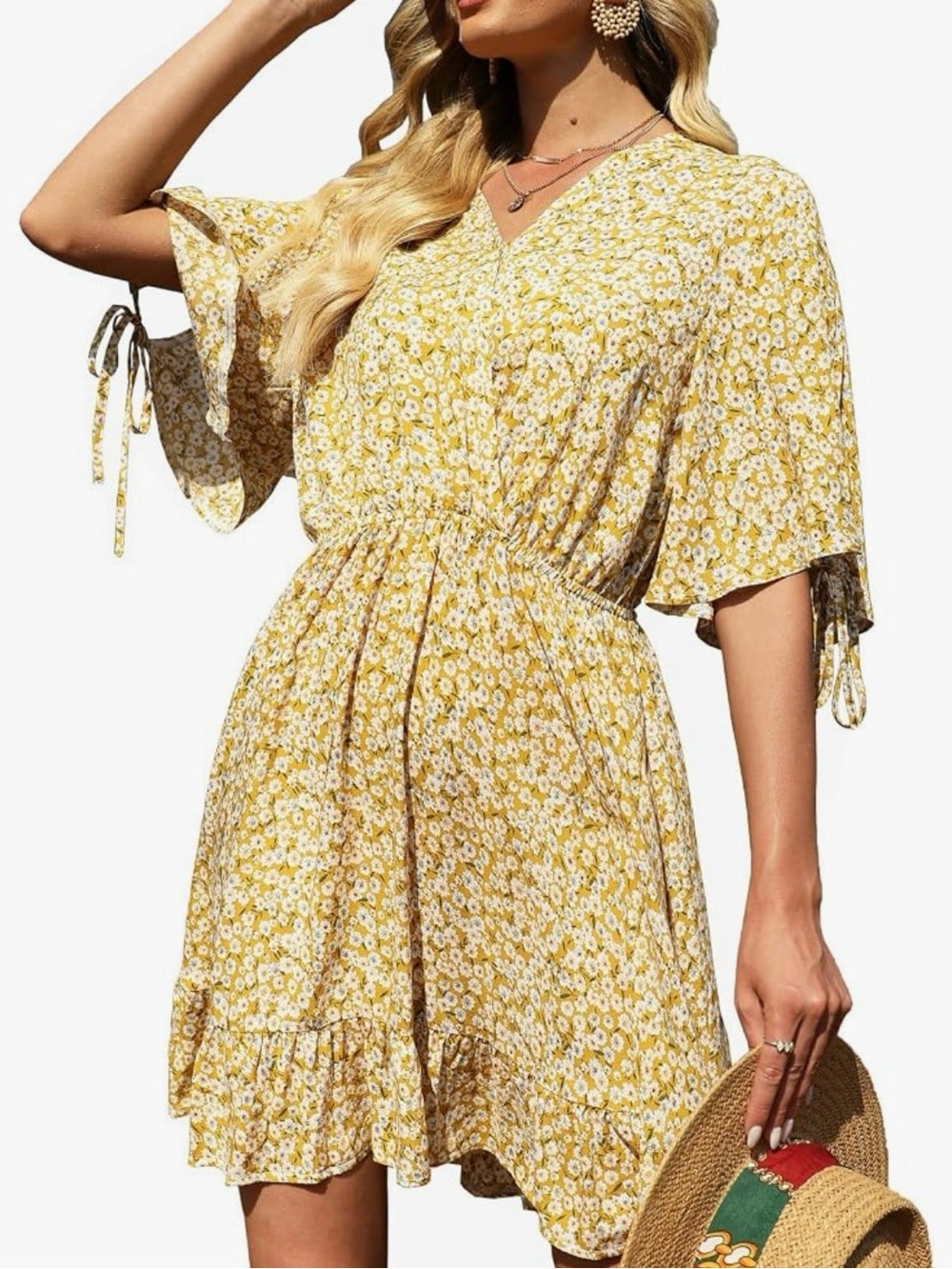 Yellow Floral V-Neck Summer Dress